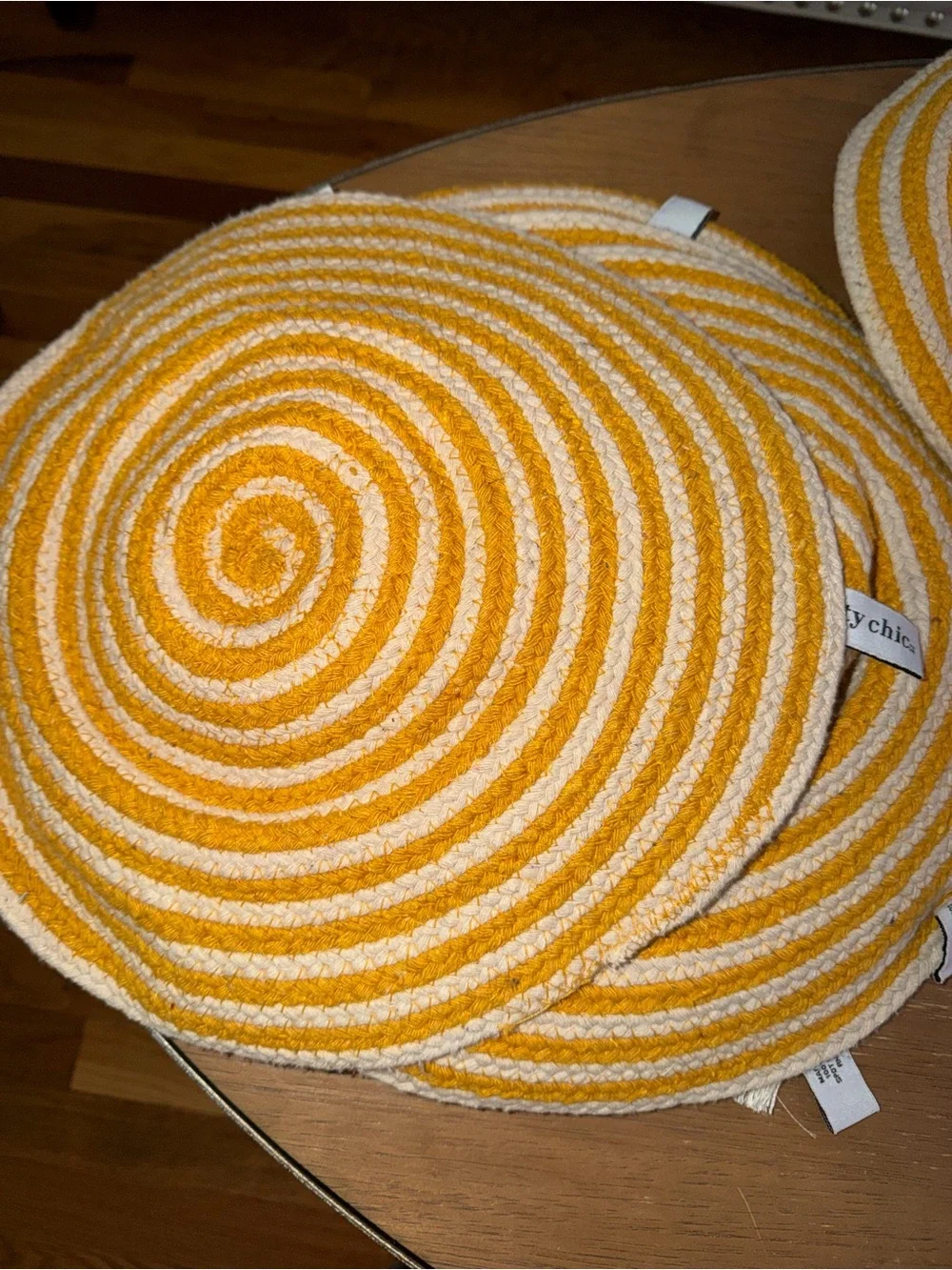 City Chic Yellow and Cream Braided Round Placemat